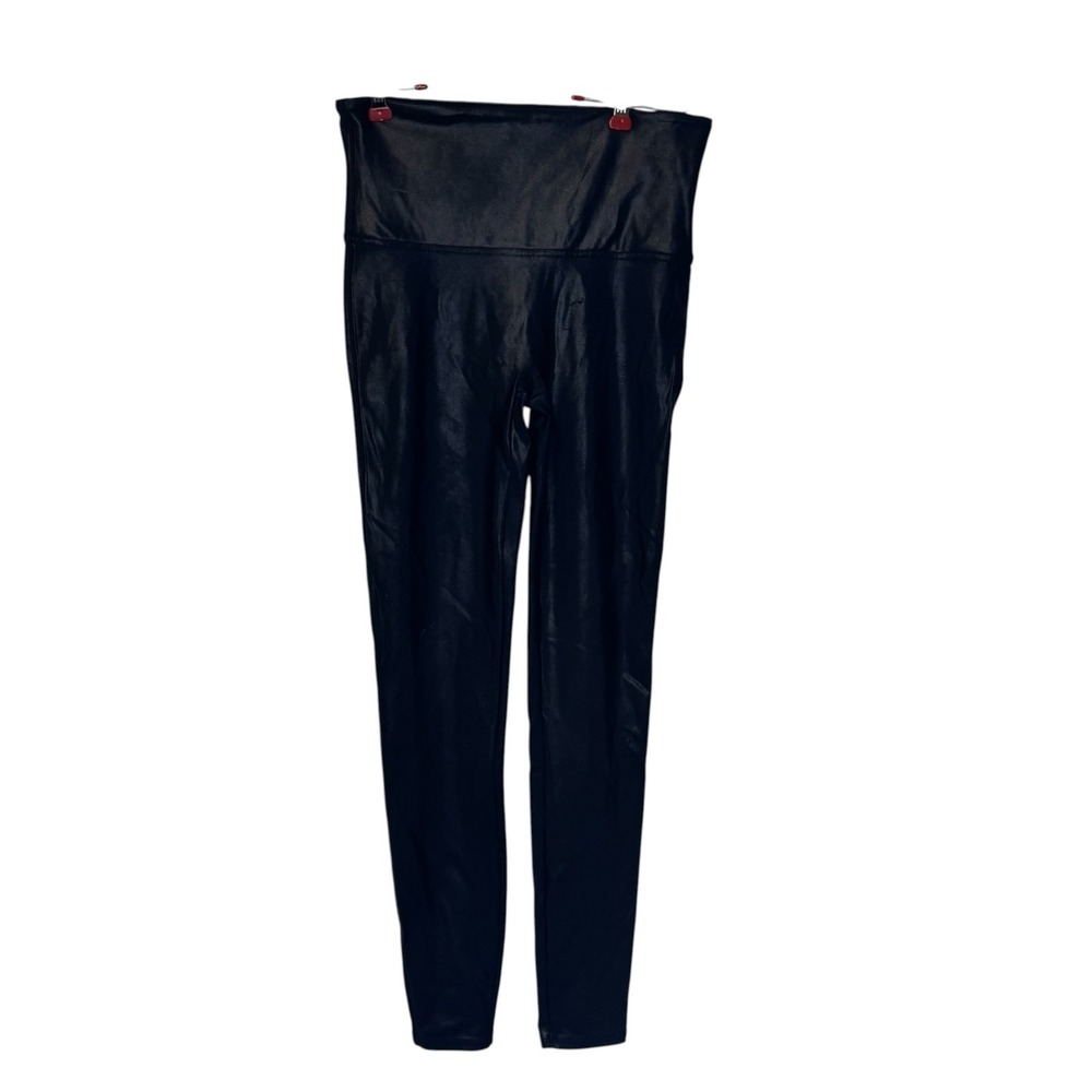 Spanx Womens Leggings Shaping Waistband Faux Leather High Waisted Black Large